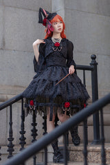 Black [Apprentice Witch] Double-Layered Ruffle Lace Gothic Lolita Skirt - Product - 2