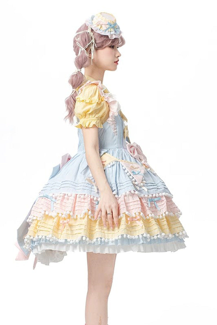 ブルー／ピンク／イエロー スイートハートマカロン アイスクリームティアード フリルリボン スウィートロリータワンピース 商品画像