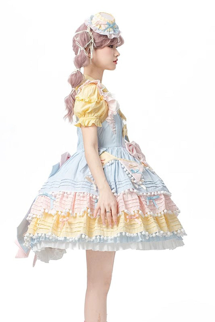 Blue/Pink/Yellow Sweetheart Macaron Ice Cream Multi-Layered Ruffle Bowknot Sweet Lolita Dress - Product - 2