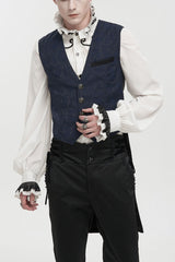 Blue Stylish Retro Print Non-Stretch Fit Mid-Century Men's Gothic Tuxedo Vest - Blue - 1