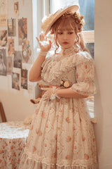 Elegant Vintage Rose Flowers Print Multi-Layer Embroidery Ruffled Sweet Lolita OP Dress - Product - 5