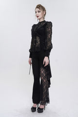 Black Velvet High Neck Lace Fake Bra Design Splicing Three-Dimensional Butterfly Mesh Women's Gothic Shirt - Product - 6