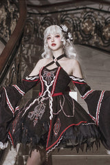 Black [Phantom Devourer] Off Shoulder Long Hime Sleeves Print Embroidery Gothic Lolita Dress - Product - 4