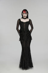 Black Embroidered Spliced Ruffled Lace Slim Mesh Women's Gothic  Mermaid Skirt - Product - 2