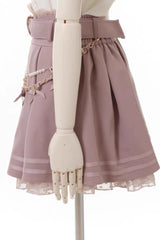 Sweet Heart Belt Printed Ruffled Bow Pearl-Decorated Chain-Decorated Plus Size Pleated Jirai Kei Skirt - Product - 9