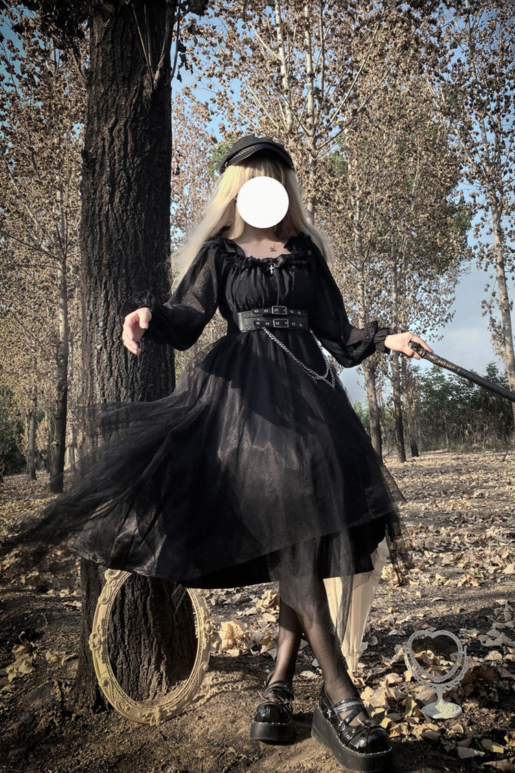 Black Long Sleeves Ruffle Bowknot Stitching Lace Gothic Plus Size Lolita Dress - Product - 8