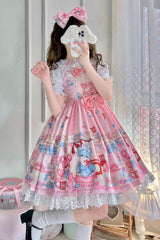 Pink Doll Playground Print Ruffle Bowknot Sweet Lolita Jsk Dress - Product - 4