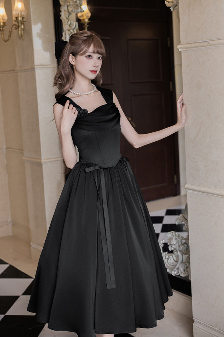 Black [With Love] Square Collar Sleeveless Fishbone Gothic Elegant Lolita Jsk Dress Set - Black(Set) - 1