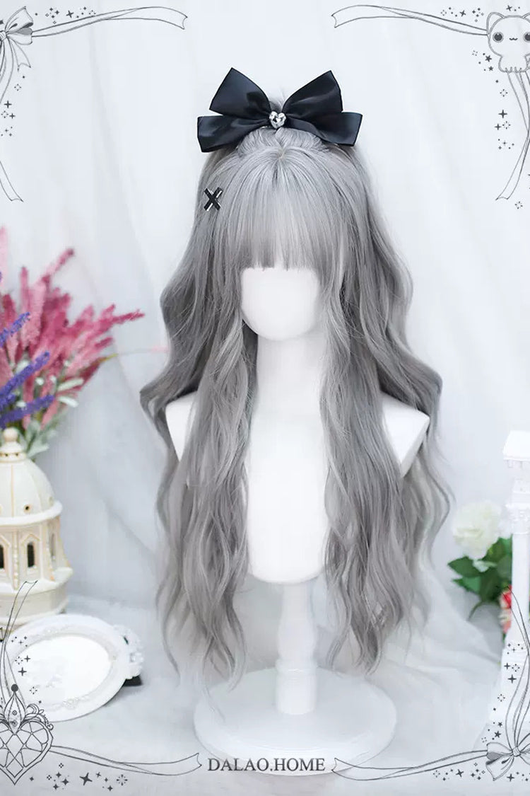 Grey Sweet Lolita Air Bangs Long Curly Wig - Product - 4