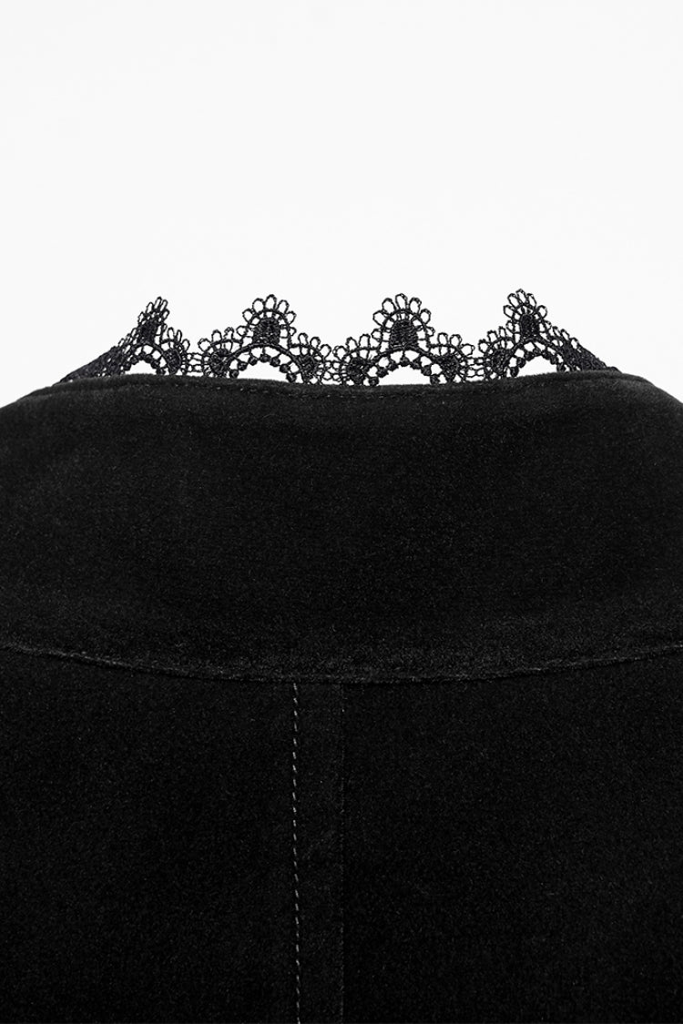 Black Stand Collar Pleated Swallow-tailed Men's Gothic Vest - Product - 6