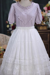 Elegant Short Sleeves Lace Round Neck Waves Dream Sweet Lolita Blouse 4 Colors - Product - 2