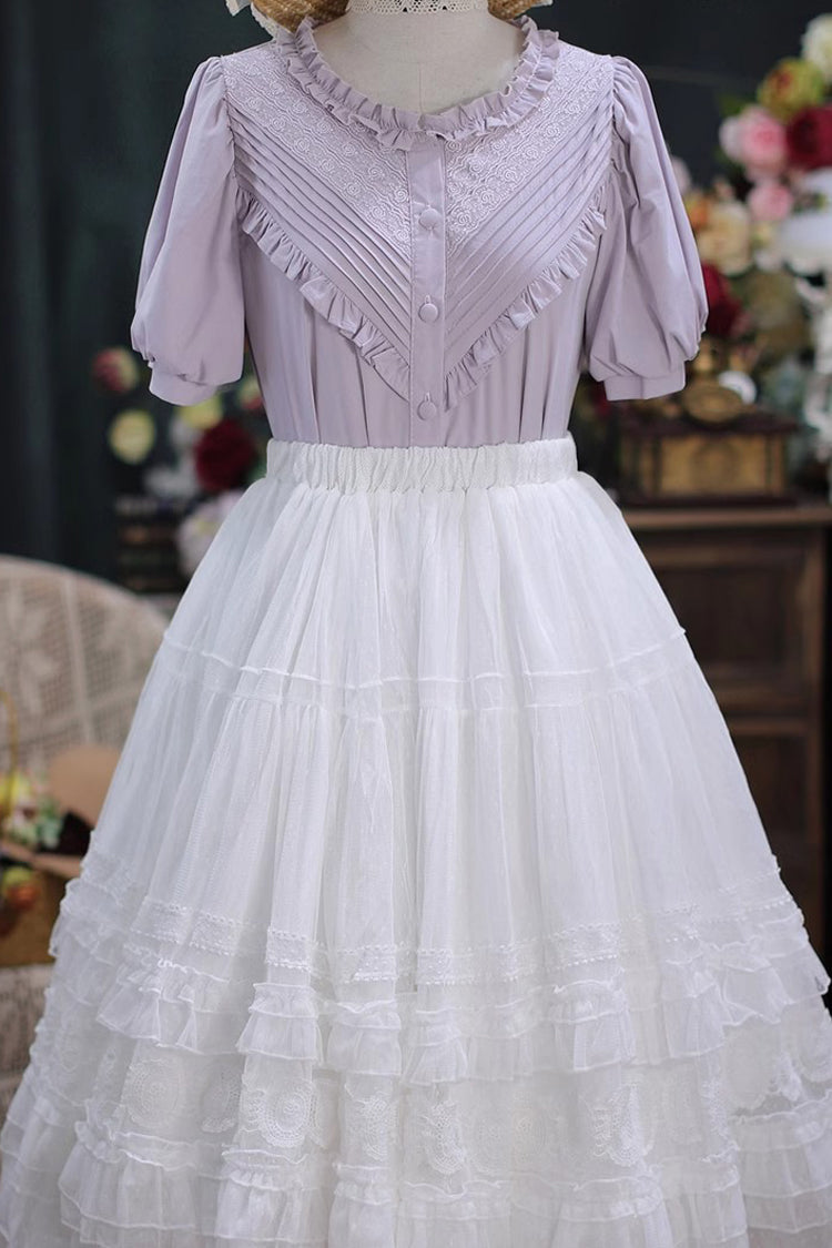 Elegant Short Sleeves Lace Round Neck Waves Dream Sweet Lolita Blouse 4 Colors - Product - 2