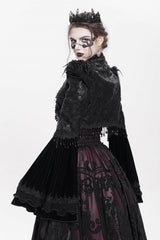 Black Long Sleeves Floral Embroidery Women's Gothic Beaded Frog Short Jacket - Product - 14