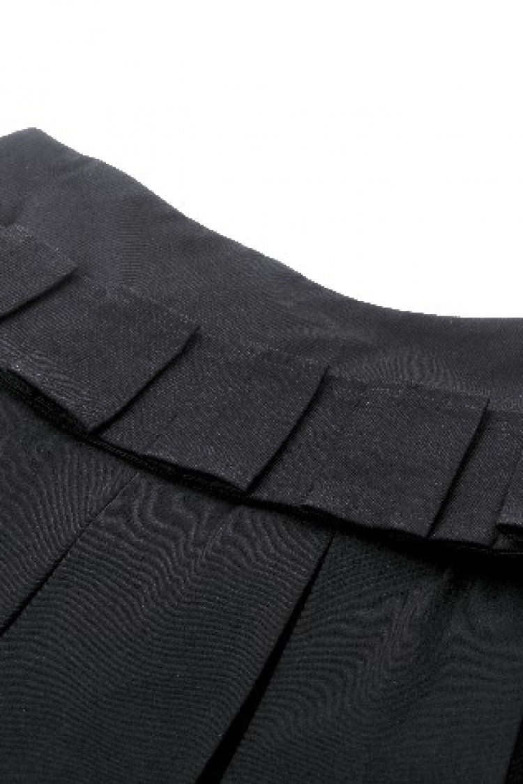 Black Women's Punk Buckled Eyelet Multi-Pockets Pleated Mini Skirt - Product - 18