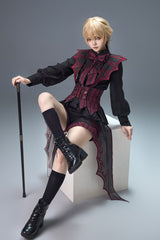 Black/Red [Demon Ritual] Stand Collar Long Lantern Sleeves Jacquard Embroidered Bow Gothic Prince Ouji Lolita Shorts Set - Product - 8