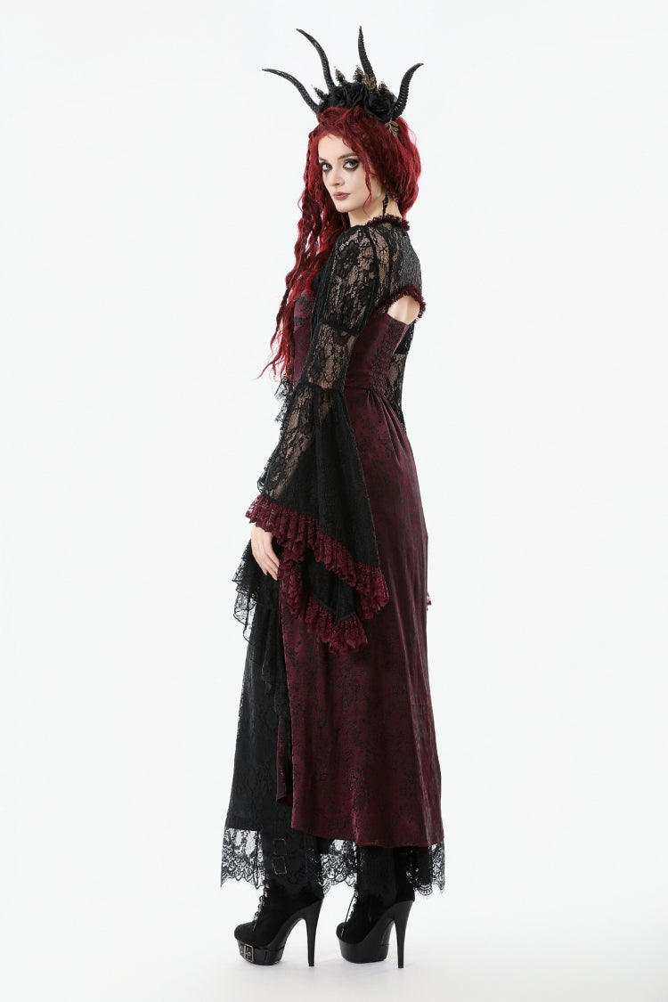 Black/Red Long Puff Flared Sleeves Floral Lace Women's Gothic Cape - Product - 4