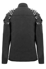 Black Long Sleeve Shoulder Zipper Mens Punk Blouse - Product - 7