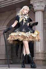 Black [Gilded Oath] Short Sleeves Double-Layered Ruffle Embroidery Bowknot Gothic Lolita Dress - Product - 18
