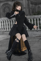 Black [Reserve Tactics] Ruffled Cut-Out Asymmetric Gothic Lolita Dress Set - Product - 8