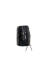Black Iridescent Mirrored Side Slit Adjustable Women's Gothic Skirt - Product - 7