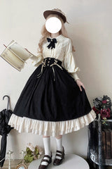 Black [Heart of Rose] High Waisted Ruffle Embroidery Lace-Up Sweet Vintage Elegant Palace Lolita Skirt - Product - 8