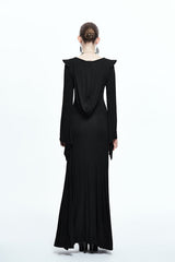 Black Sexy Stretchy Hooded Knitted Flared Sleeves Fishtail Womens Gothic Dress - Product - 5