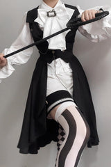 Black [Moonstone] Sleeveless Ruffle Ouji Gothic Prince Lolita Long Vest - Product - 10