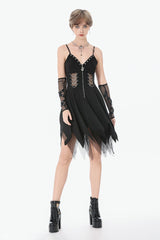 Black Sleeveless Mesh Spliced Studded Zipper Women's Punk Slip Dress - Product - 8