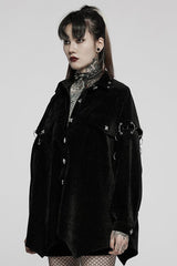 Black Punk Loose Velvet Two Way Split Detachable Long Sleeve Irregular Hem Long Pocket Women's Shirt - Product - 2