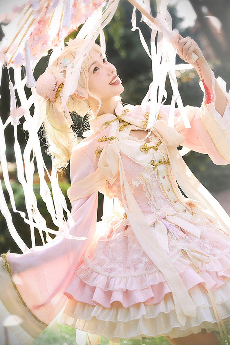 Pink White Pear Dream Multi-layer Ruffle Lace Sweet Chinese Style Princess Lolita Jsk Dress - Product - 2