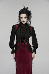 Black/Red Jacquard Embroidered Lace Lace-Up Slim Women's Gothic Vest - Black/Red - 1