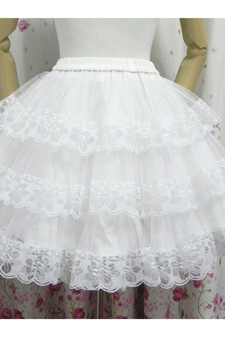 White Cotton Organza Lining Lace Lolita Tiered Skirt - Product - 2