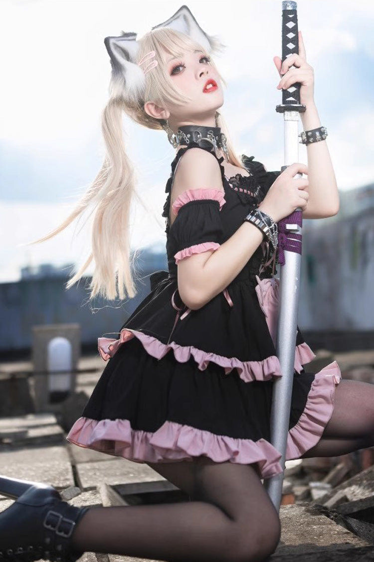 Black/Pink Sleeveless Multi-layer Ruffle Bowknot Sweet Hunt Lolita Jsk Dress - Product - 7