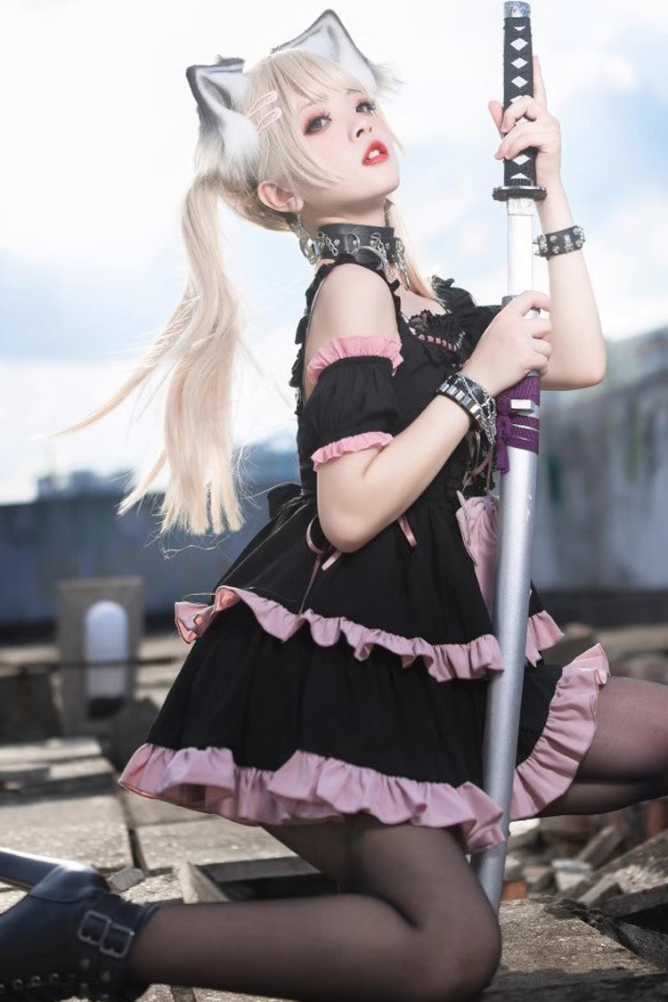 Black/Pink Sleeveless Multi-layer Ruffle Bowknot Sweet Hunt Lolita Jsk Dress - Product - 7