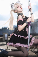 Black/Pink Sleeveless Multi-layer Ruffle Bowknot Sweet Hunt Lolita Jsk Dress - Product - 7
