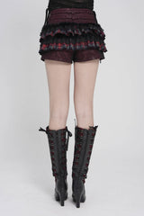 Black/Red Multi-Layered Lace Detachable Eyelet Women's Punk Layered Plaid Falbala Shorts - Product - 4