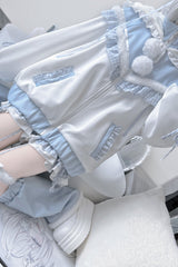 White/Blue [Sweet Star Bear] Long Sleeves Ruffle Hooded Japanese Jirai Kei Sports Coat - Product - 7