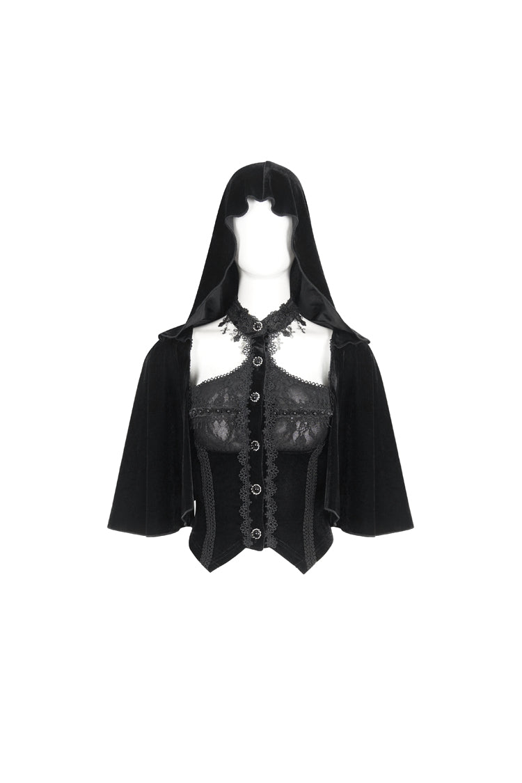 Black Stitching Lace Hooded Women's Gothic Cloak - Product - 6