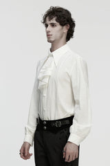 White Lapel Collar Long Puff Sleeves Men's Gothic Blouse with Detachable Necktie White - Product - 2