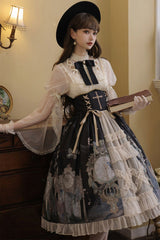 Multi-Color Cardigan Lace Ruffle Clock Butterfly Print Classic Lolita Skirt Set - Product - 3