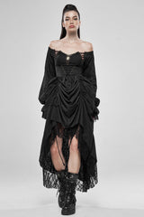 Black Off Shoulder Long Puff Sleeves Ruffle Mesh Women's Gothic Dress - Product - 4