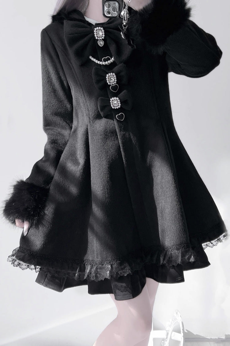 [Plush Lop-eared Rabbit] Long Sleeves Bowknot Lace Hooded Sweet Jirai Kei Coat 5 Colors - Product - 11