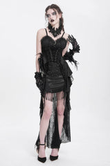 Black Embroidery Stitching Lace Mesh Women's Gothic Skirt With Train - Product - 6