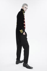 Black/Red Retro Totem Embroidered Swallow Tailed Men's Gothic Coat - Product - 4