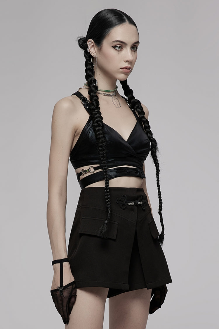 Black Metal Ring Buckle Backless Women's Punk Corset - Product - 2