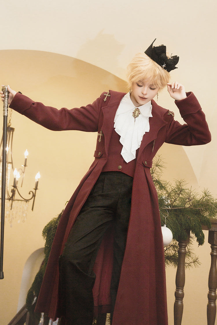 Red [The Legend of Dracula] Bat Collar Long Sleeves Prince Handsome Ouji Lolita Coat - Product - 13