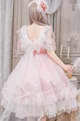 Pink [Glazed Phantom] Off Shoulder Ruffle Hanayome Bowknot Lace Sweet Elegant Lolita Dress - Product - 3