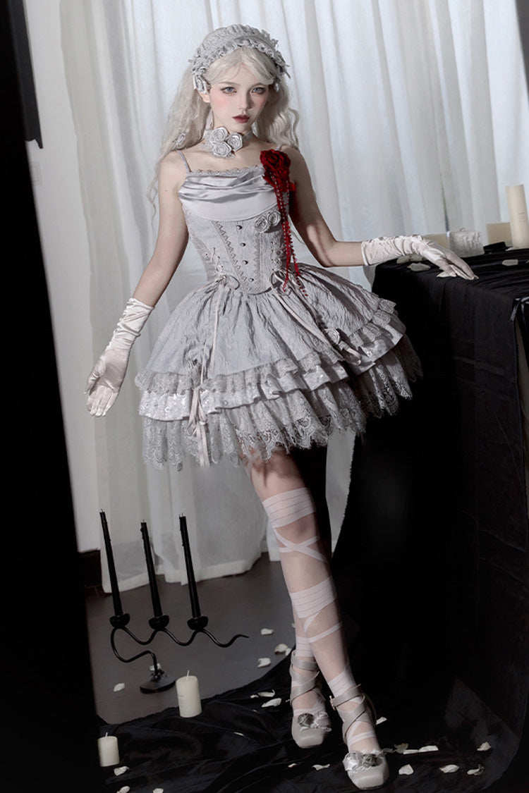 Silver Grey [Twilight] Multi-Layered Ruffle Hollow Lace Gothic Witch Lolita Skirt - Product - 3