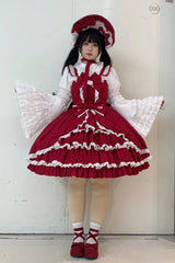 [Grisha] Sleeveless Triple-Layered Ruffle Cardigan Bowknot Lace Sweet Plus Size Lolita Jsk Dress 3 Colors - Product - 16