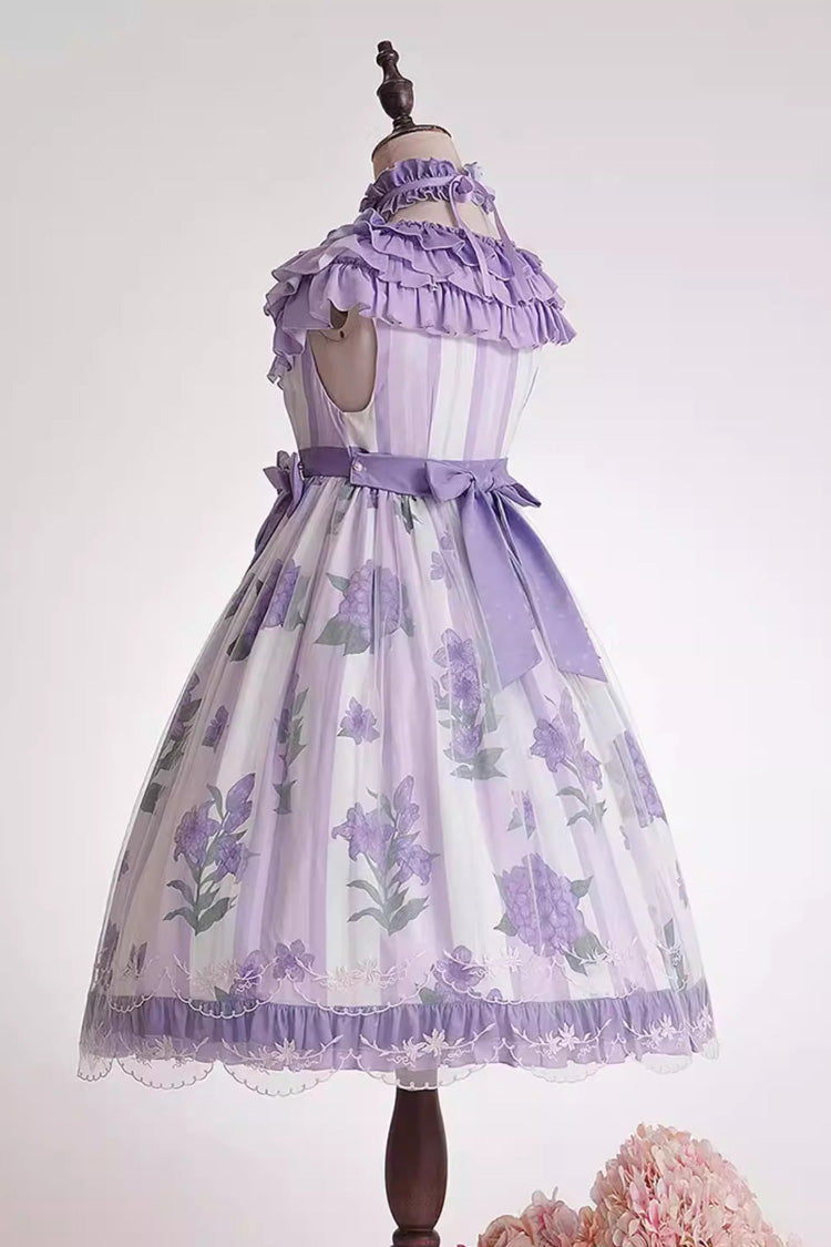 Purple [Endless Summer] Round Collar Sleeveless Hime Sleeves Printed Ruffled Bow Lace Sweet Lolita Dress - Product - 4